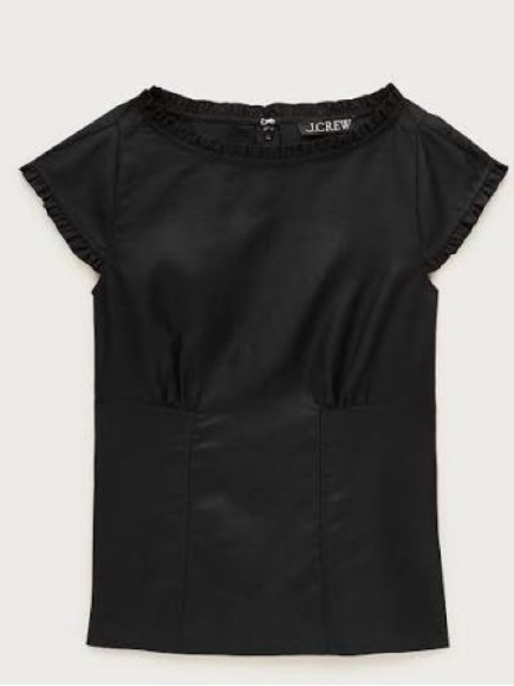 J crew black Ruffle-trim top in Gramercy linen blend